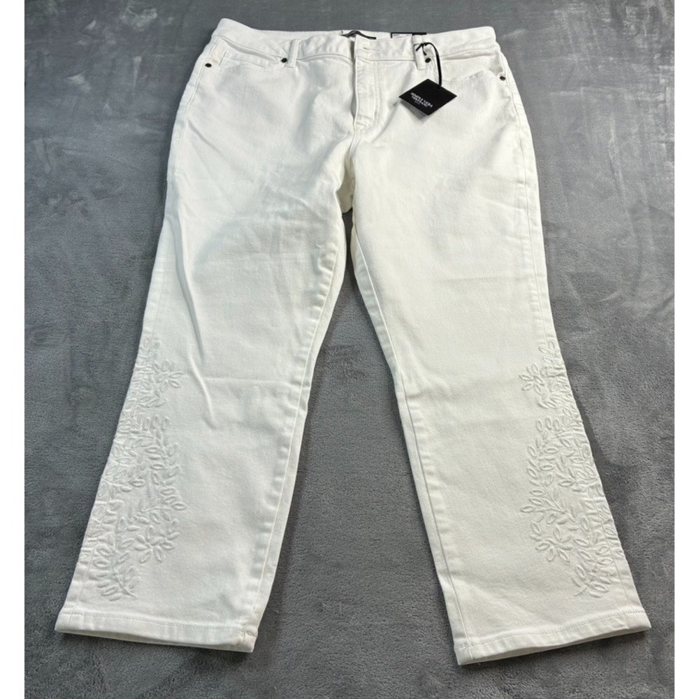 Simply Vera Vera Wang White 5 Pocket Denim Crop With Embroidery Size 16 NWT